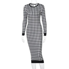 Load image into Gallery viewer, French Houndstooth Checkered Long Sleeve Midi Dress