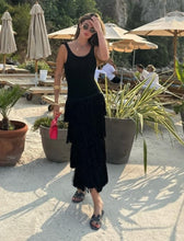 Load image into Gallery viewer, Italian Knit Black Fringe Sleeveless Maxi Dress