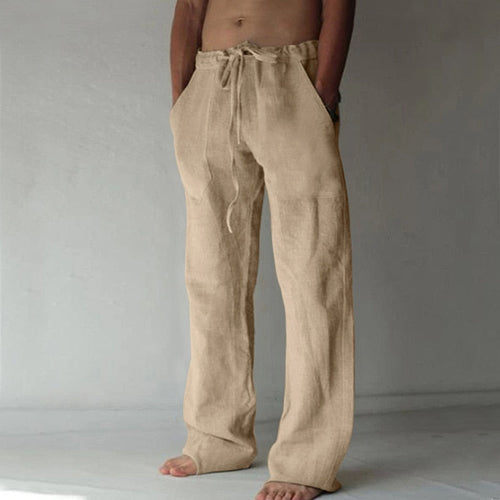 Men's Khaki Lightweight Linen Drawstring Pants