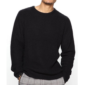 Men's White Long Sleeve Knitted Loose Fit Sweater