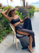 Load image into Gallery viewer, Black Linen Side Slit Wide Leg Pants