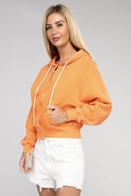 Load image into Gallery viewer, Orange Acid Wash Fleece Cropped Zip-Up Hoodie