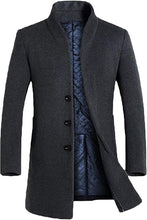 Load image into Gallery viewer, Men&#39;s Black Mid-Length Single Breasted Wool Blend Top Coat