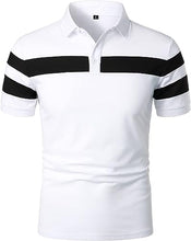 Load image into Gallery viewer, Men&#39;s Striped Polo White Short Sleeve Shirt
