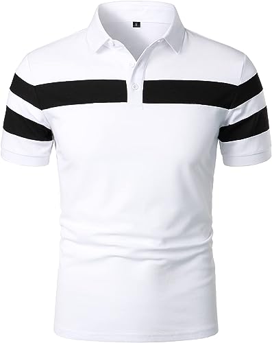 Men's Striped Polo White Short Sleeve Shirt