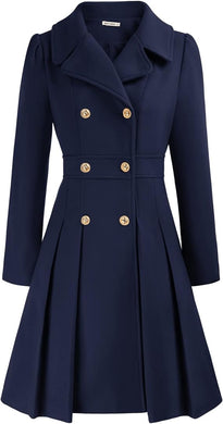 Chateaux Chic Navy Blue Belted Double Breasted Wool Trench Coat
