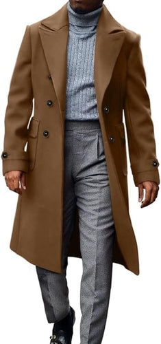 Winter Wool Men's Brown Warm Long Sleeve Trench Coat