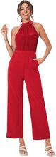 Load image into Gallery viewer, Sophisticated Red Halter Sheer Sleeveless Jumpsuit