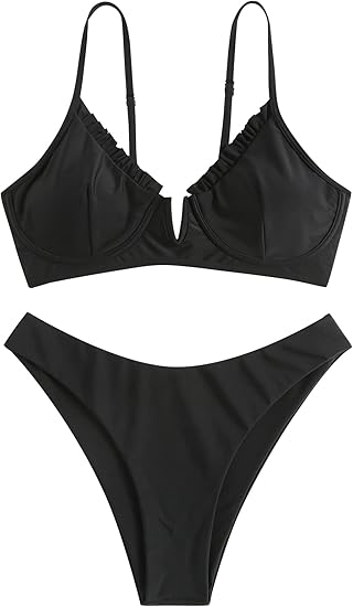 High Cut Underwire Bikini Rich Black Swimsuit Set