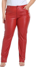 Load image into Gallery viewer, Plus Size Red Faux Leather Pocketed Pants