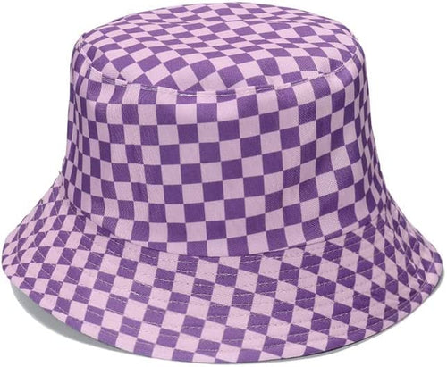 Checked Purple Unisex Summer Bucket Hat