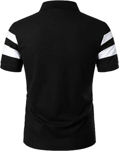 Men's Striped Polo Black Short Sleeve Shirt