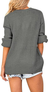 Chic Loose Fit Dark Blue Long Sleeve Wrap Sweater