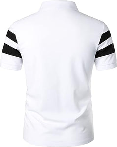 Men's Striped Polo White Short Sleeve Shirt