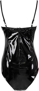 Black Faux Shiny Leather Bodysuit