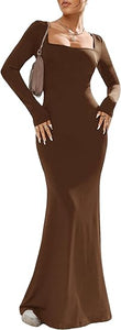 Comfort Knit Khaki Long Sleeve Fishtail Maxi Dress