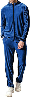 Men's Royal Blue Velvet Long Sleeve Jacket/Pants Jogging Sweatsuit/Tracksuit