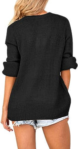 Chic Loose Fit Black Long Sleeve Wrap Sweater