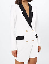 Load image into Gallery viewer, London Chic Black &amp; White Color Block Long Sleeve Blazer Dress