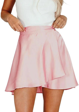 Luxury Satin Silk Wrap Pink Mini Skirt