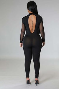 Sequin Mesh Black Sparkle Long Sleeve Jumpsuit
