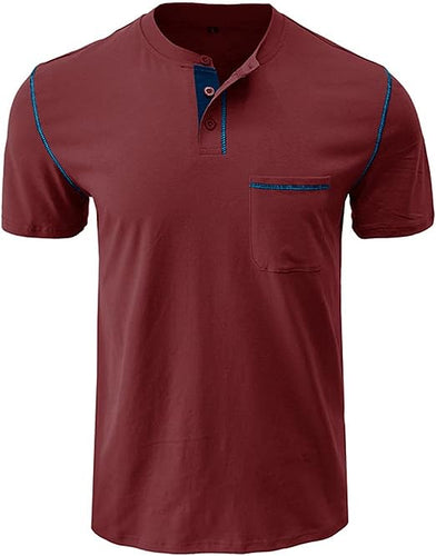 Men's Casual Short Red Sleeve Button T-Shirt