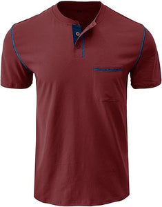 Men's Casual Short Red Sleeve Button T-Shirt