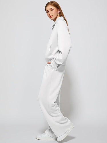 Comfy Knit White Half Zip Long Sleeve Sweatsuit Pull Over & Pants Set