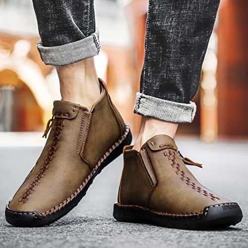 Men's Hand Stitched Brown Leather Textured Boots