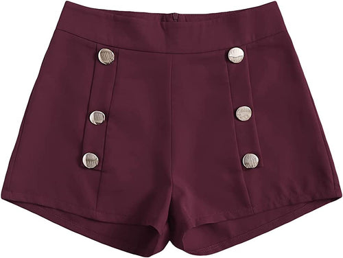 Summer Chic Gold Button High Plum Waist Shorts