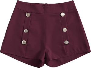 Summer Chic Gold Button High Khaki Waist Shorts