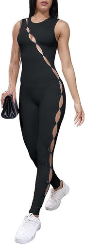 Black Key Hole Cut Out Sleeveless Bodycon Jumpsuit