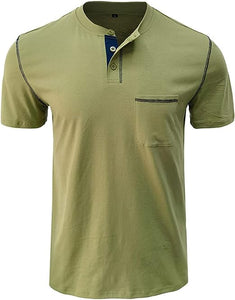 Men's Casual Short Sleeve Button Light Grey T-Shirt