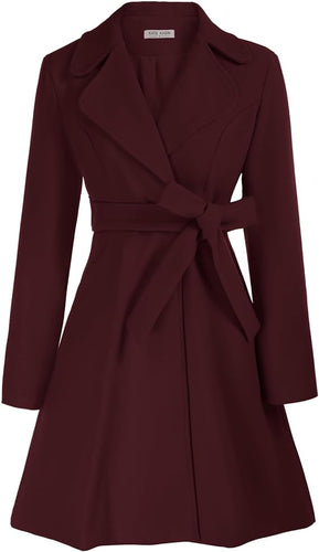 Sophisticated Wine Red Long Sleeve Belted Trench Coat