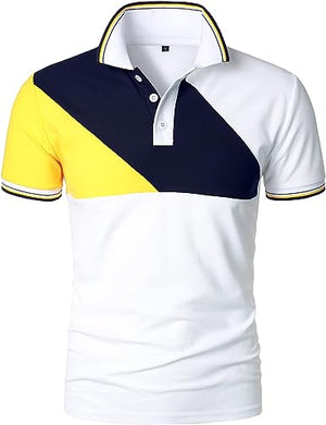 Men's Stylish White & Navy Short Sleeve Polo Shirt