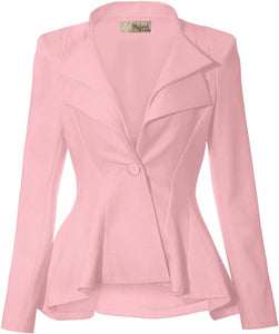 Business Chic Mauve Pink Peplum Style Long Sleeve Lapel Blazer