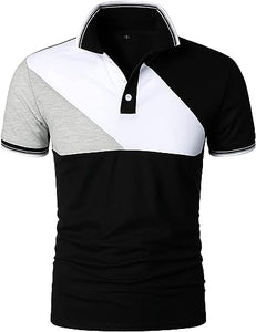 Men's Stylish White & Navy Short Sleeve Polo Shirt