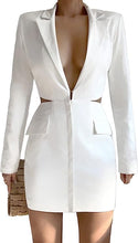 Load image into Gallery viewer, French White Cut Out Long Sleeve Blazer Mini Dress