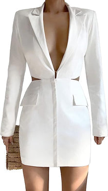 French White Cut Out Long Sleeve Blazer Mini Dress