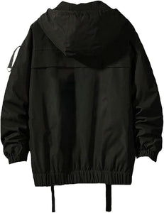 Men's Black Cargo Style Hooded Bomber Jacket