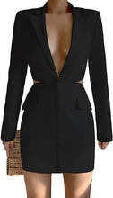 Load image into Gallery viewer, French Black Cut Out Long Sleeve Blazer Mini Dress