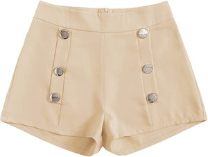 Summer Chic Gold Button High Blush Pink Waist Shorts