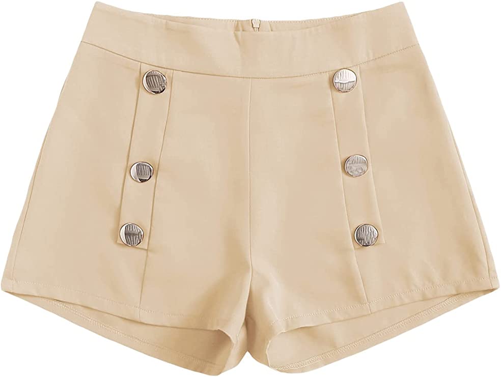 Summer Chic Gold Button High Khaki Waist Shorts