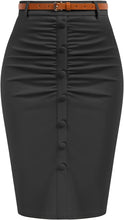 Load image into Gallery viewer, Business Style Navy Blue Belted Button Down Pencil Skirt