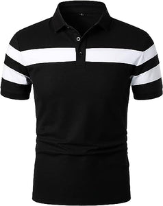 Men's Striped Polo White Short Sleeve Shirt