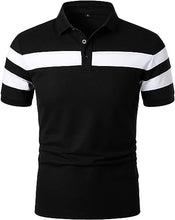 Load image into Gallery viewer, Men&#39;s Striped Polo Black Short Sleeve Shirt