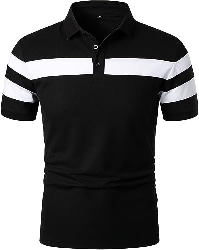 Men's Striped Polo Black Short Sleeve Shirt