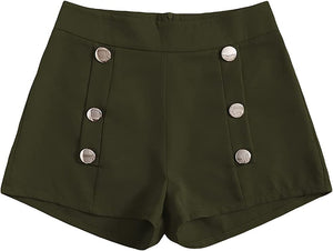 Summer Chic Gold Button High Khaki Waist Shorts