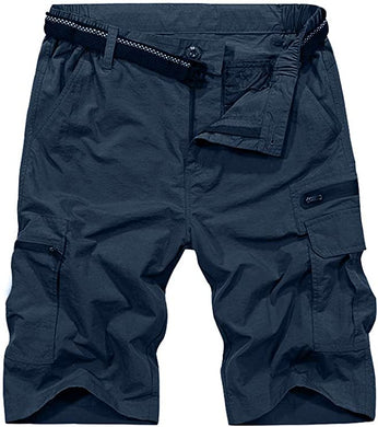 Men's Navy Blue Expandable Waist Casual Quick Dry Cargo Shorts