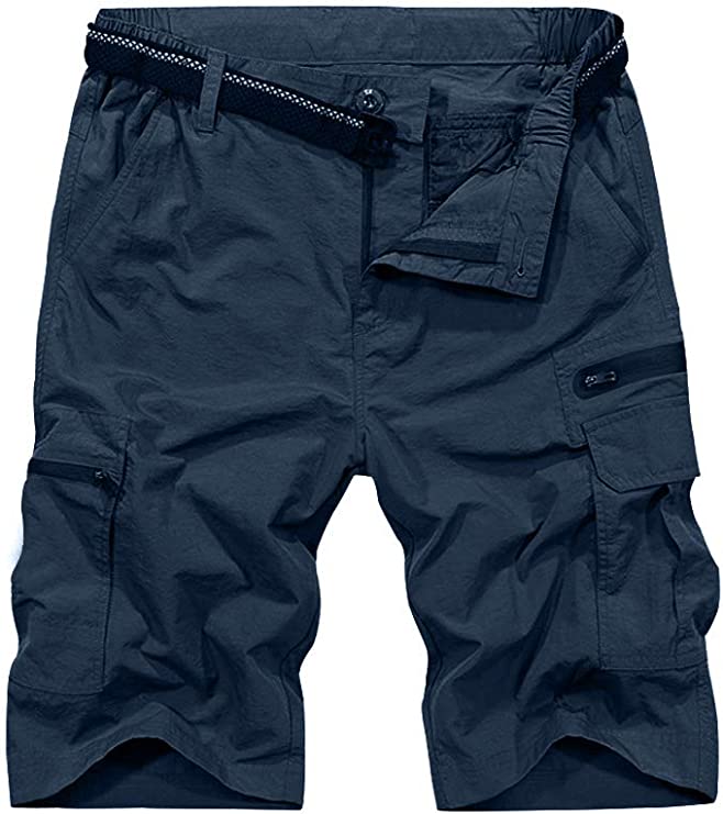 Men's Navy Blue Expandable Waist Casual Quick Dry Cargo Shorts